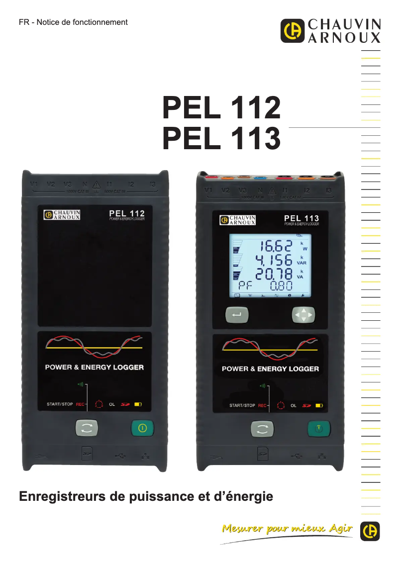 Page 1 de la notice Manuel utilisateur Chauvin Arnoux PEL 113