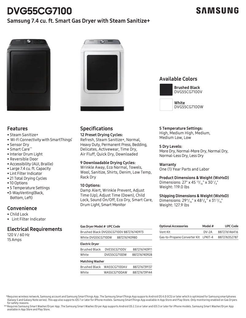 Page n°1 - Fiche technique Samsung DVG55CG7100V