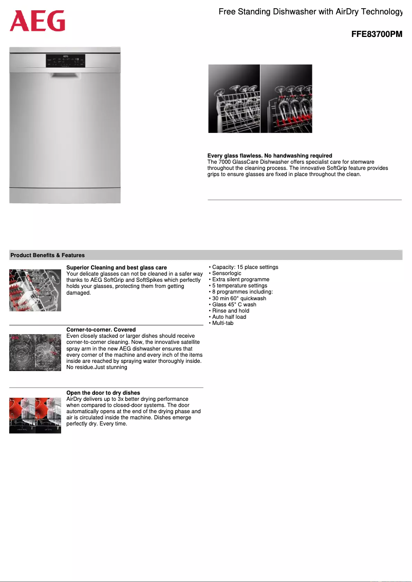 Page 1 de la notice Fiche technique AEG FFE83700PM