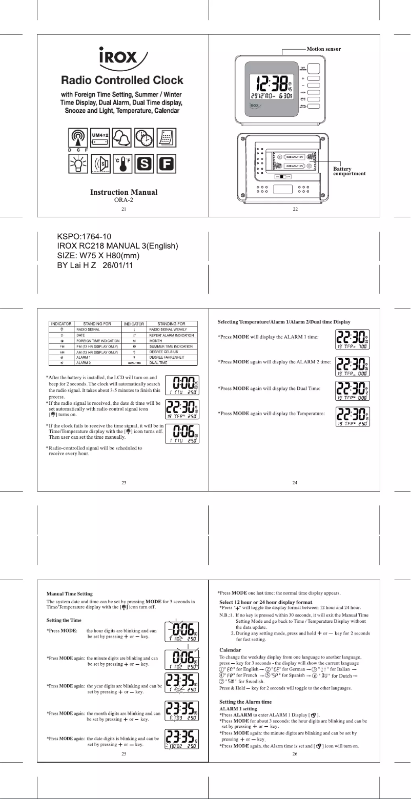 Page 1 de la notice Manuel utilisateur Irox ORA-2