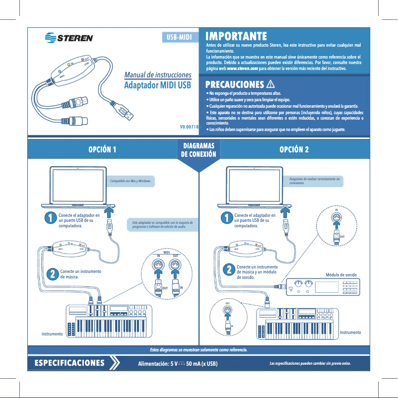 Page 1 de la notice Manuel utilisateur Steren USB-MIDI