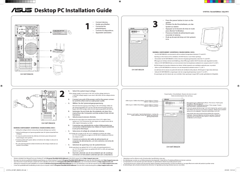 Page 1 de la notice Guide d'installation Asus D415MT