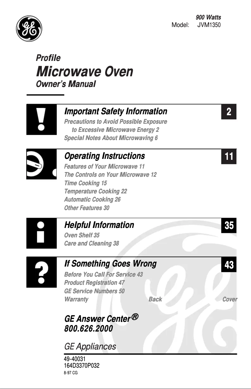 Page 1 of the manual Use and Maintenance Manual GE JVM1350SY