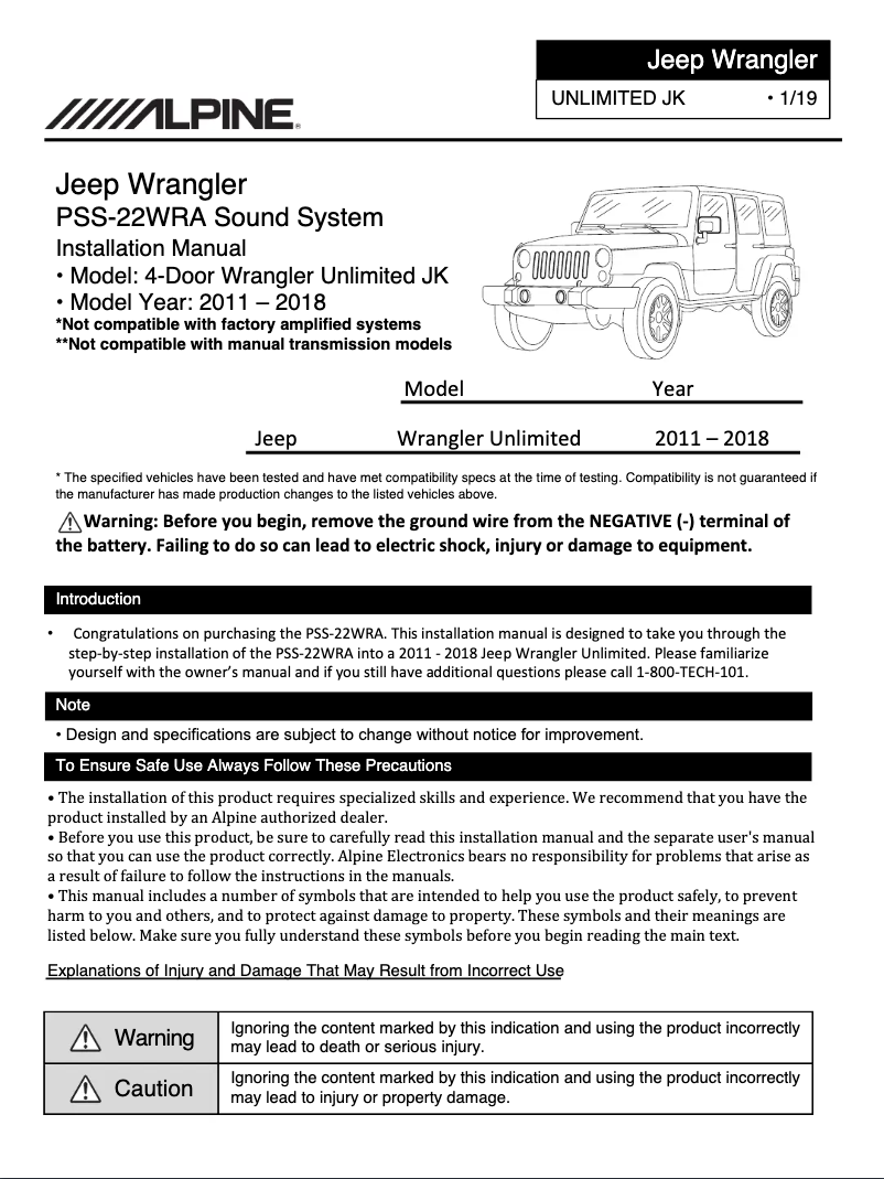Page 1 de la notice Manuel utilisateur Alpine PSS-22WRA