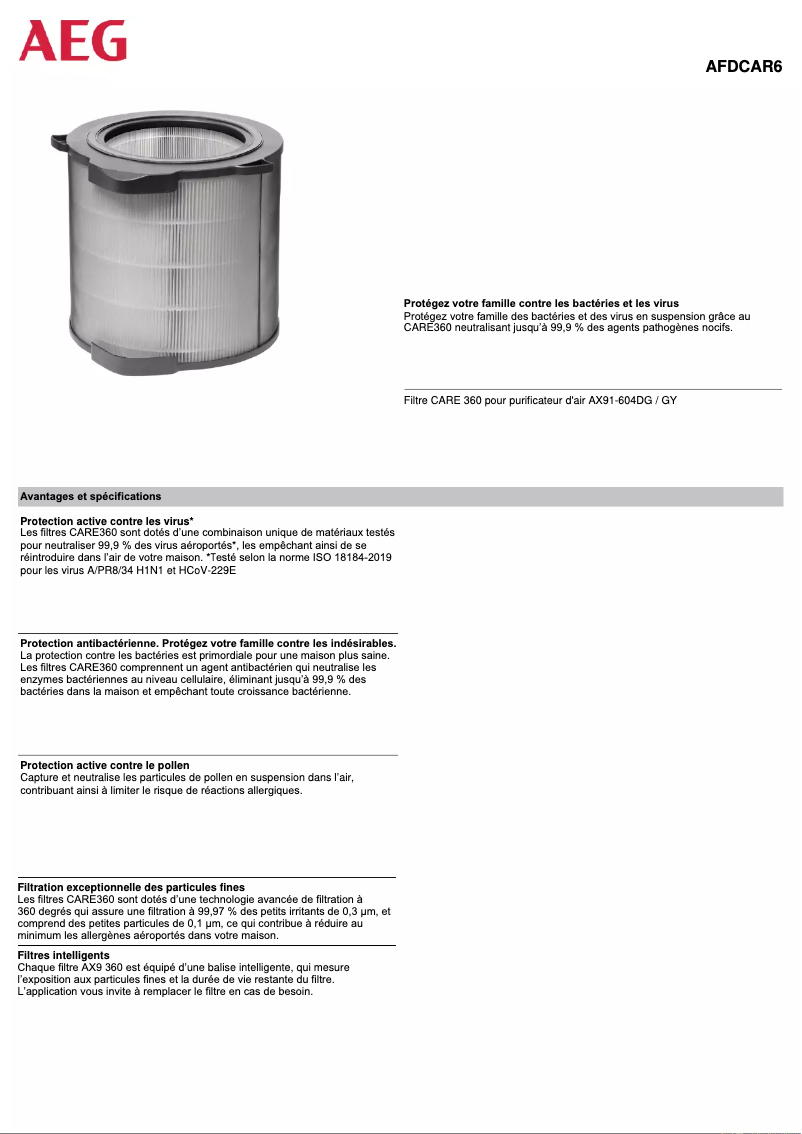 Page 1 de la notice Manuel utilisateur AEG AFDCAR6