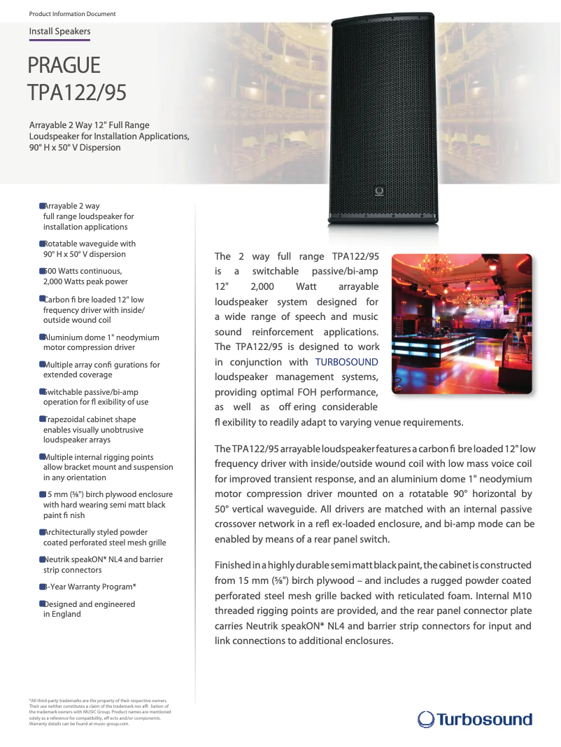 Página 1 del manual Ficha técnica Turbosound Prague TPA122/95