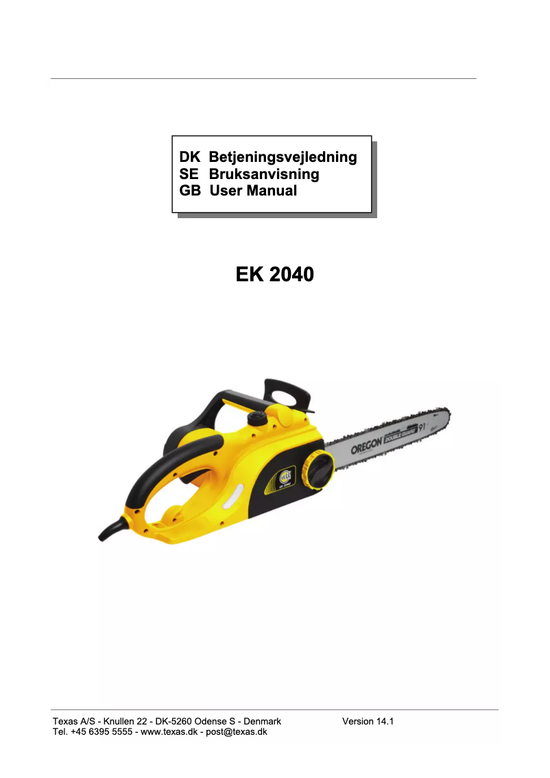 Page 1 de la notice Manuel utilisateur Texas EK 2040