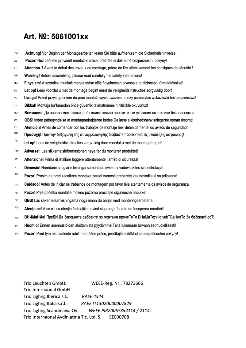 Page 1 de la notice Manuel utilisateur Trio Lighting Faro 506100131