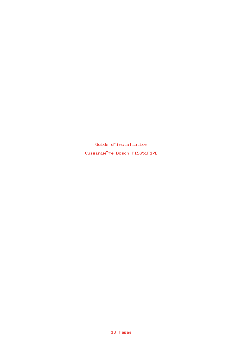 Page 1 de la notice Guide d'installation Bosch PIS651F17E