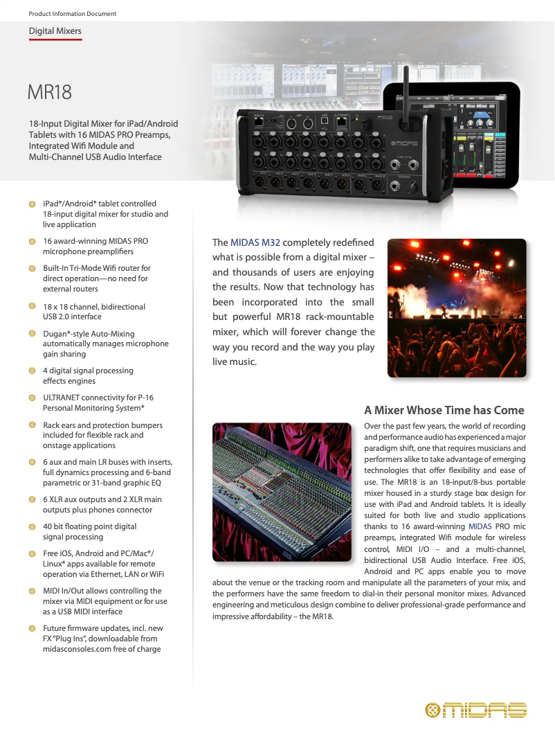 Page 1 de la notice Fiche technique Midas MR18