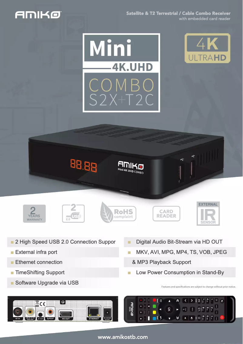 Page 1 de la notice Manuel utilisateur Amiko Mini 4K UHD Combo