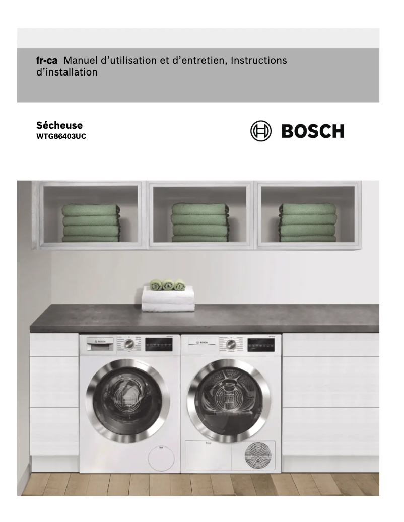 Page 1 de la notice Guide d'installation Bosch WTG86403UC