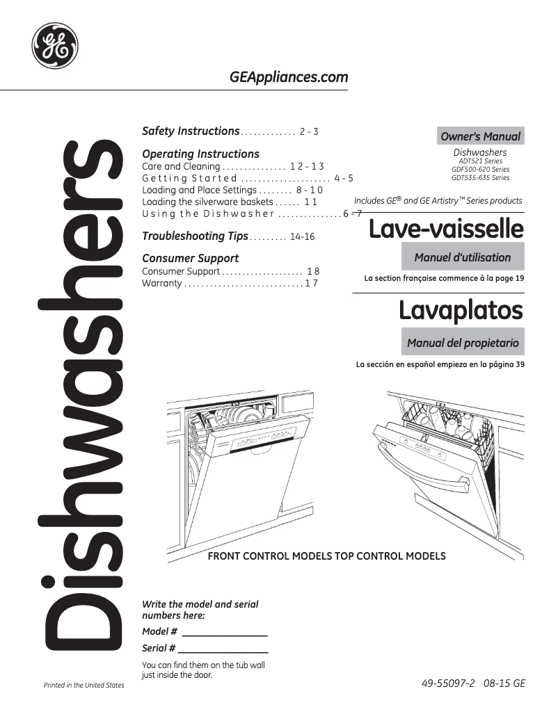 Página 1 del manual Manual de uso y mantenimiento GE Artistry ADT521PGFBS