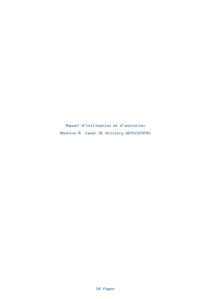 Page 1 de la notice Manuel d'utilisation et d'entretien GE Artistry ADT521PGFBS