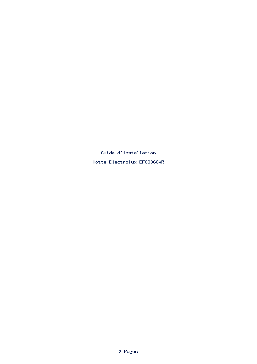 Page 1 de la notice Guide d'installation Electrolux EFC936GAR