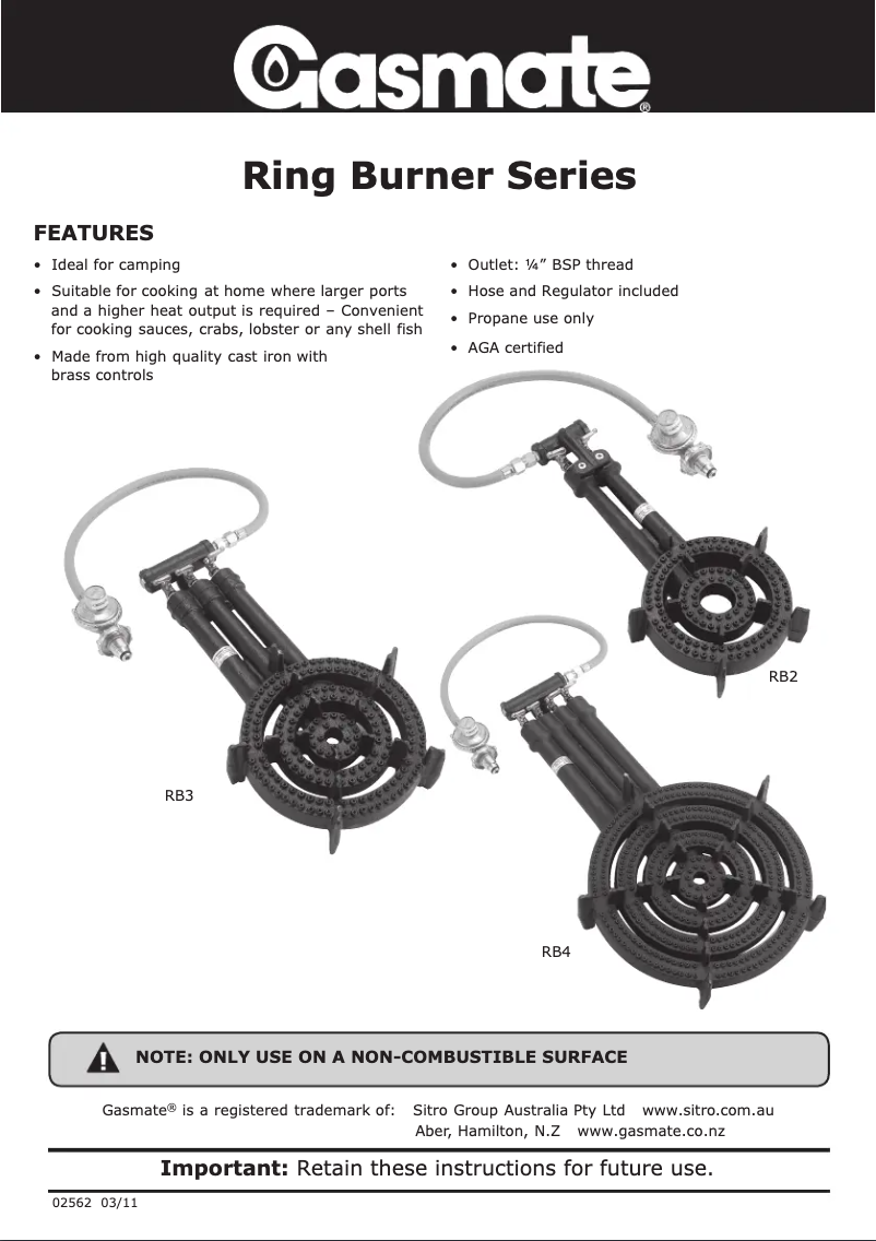 Page 1 de la notice Manuel utilisateur Gasmate RB2