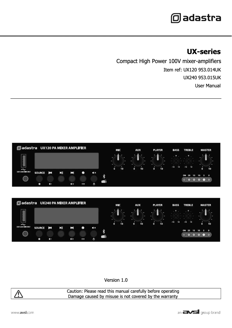 Página 1 del manual Manual de usuario Adastra UX120