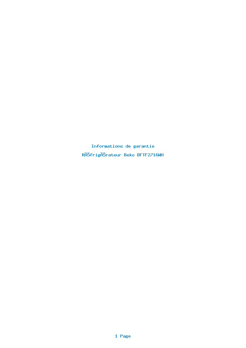 Page 1 de la notice Informations de garantie Beko BFTF2716WH