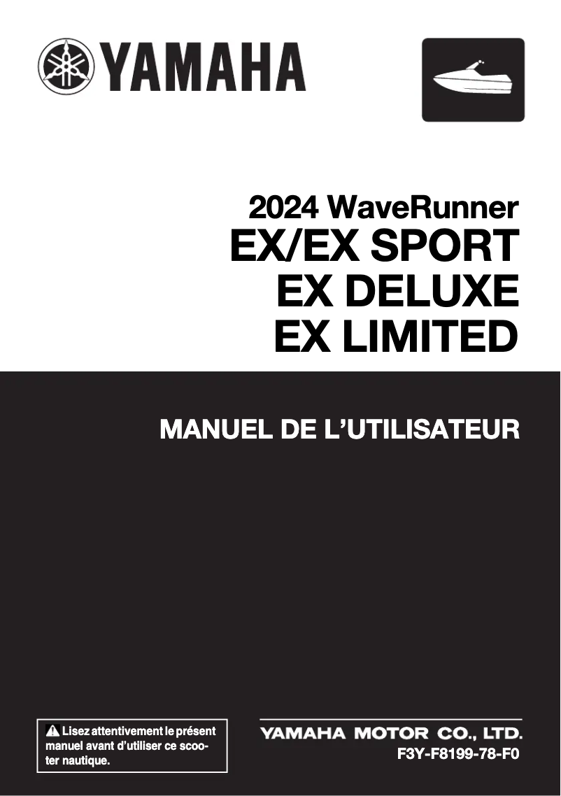 Page 1 de la notice Manuel utilisateur Yamaha WaveRunner EX Deluxe (2024)