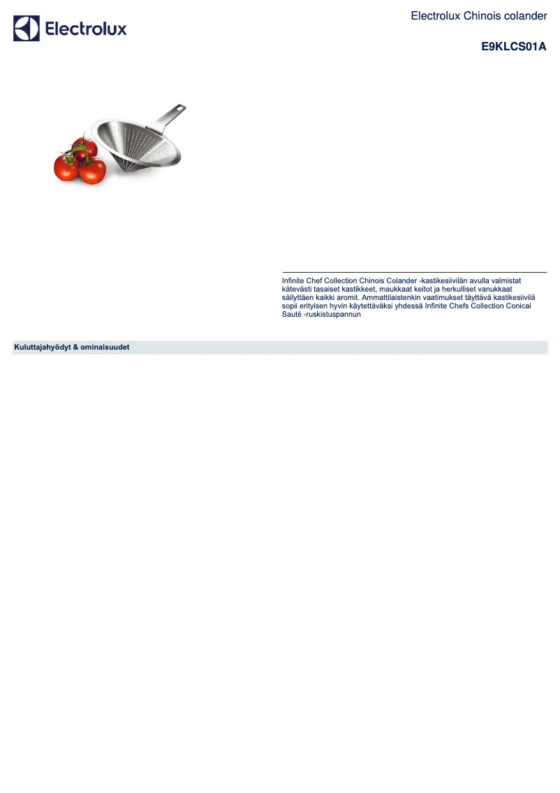 Page 1 de la notice Fiche technique AEG E9KLCS01A