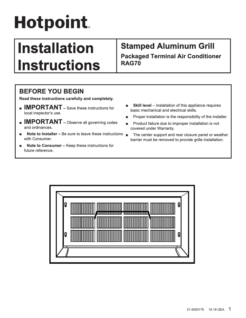 Página 1 del manual Manual de usuario Hotpoint RAG70