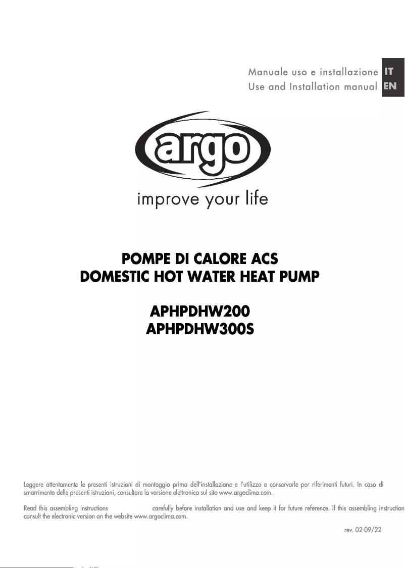 Page 1 de la notice Manuel utilisateur ARGO APHPDHW300S