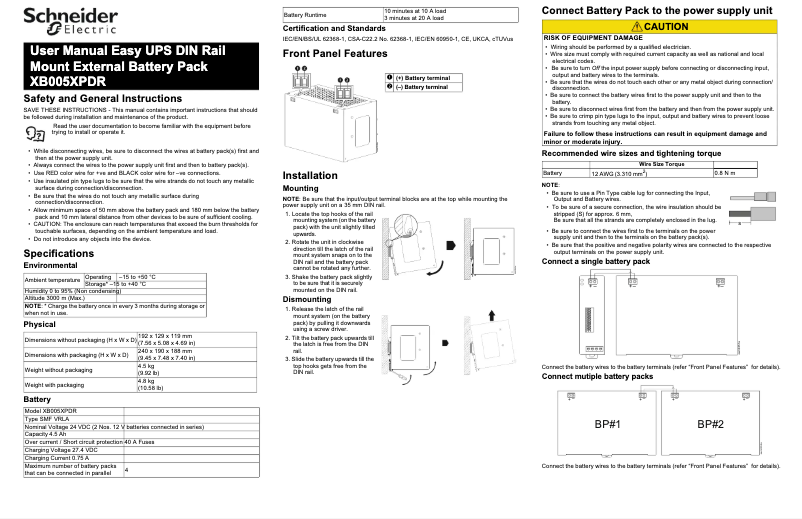 Page 1 de la notice Manuel utilisateur APC XB005XPDR