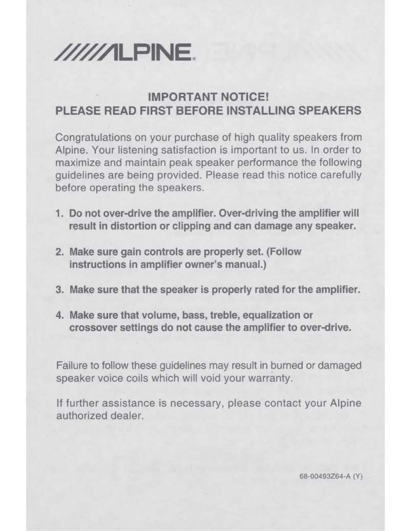 Page 1 de la notice Manuel utilisateur Alpine RS-SB12