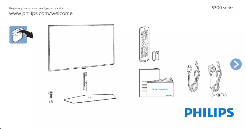 Page n°1 - Guide de démarrage rapide Philips 55PFK6300
