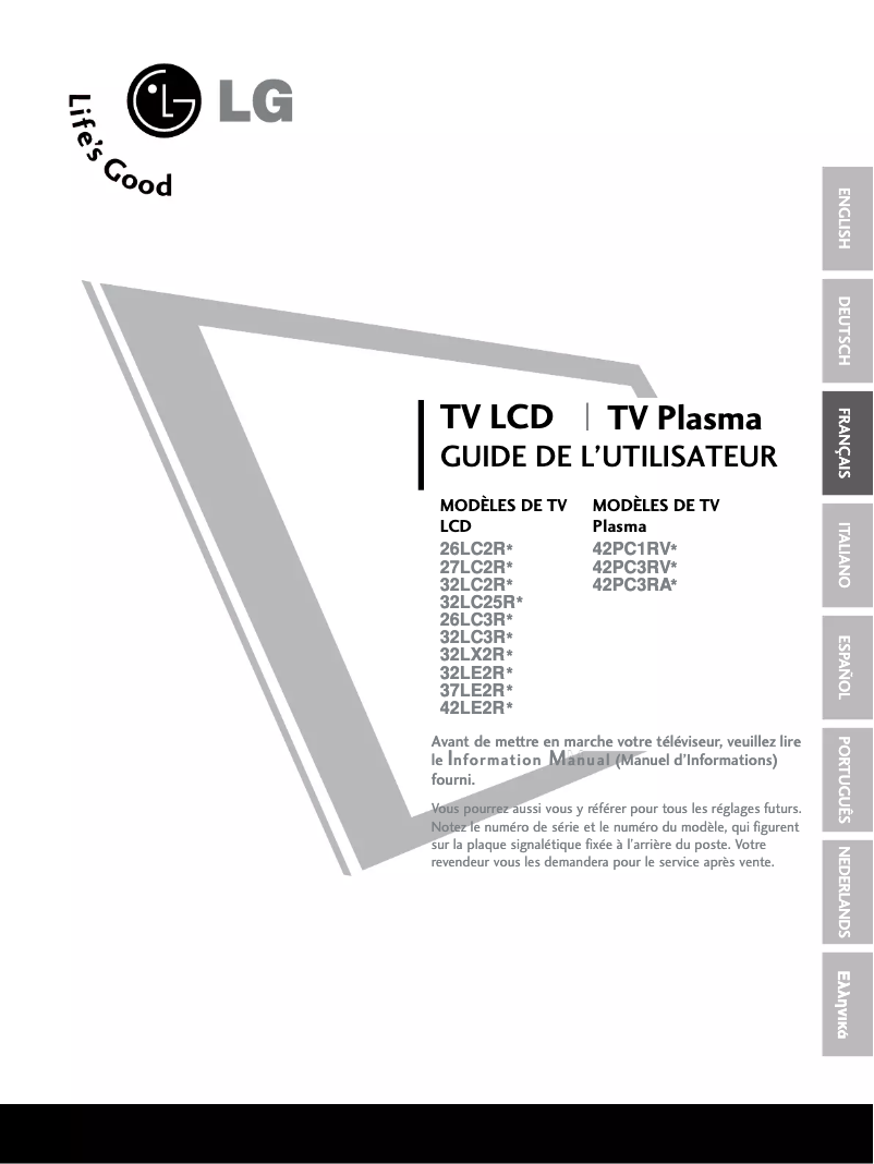 Page 1 de la notice Manuel utilisateur LG 26LC3R