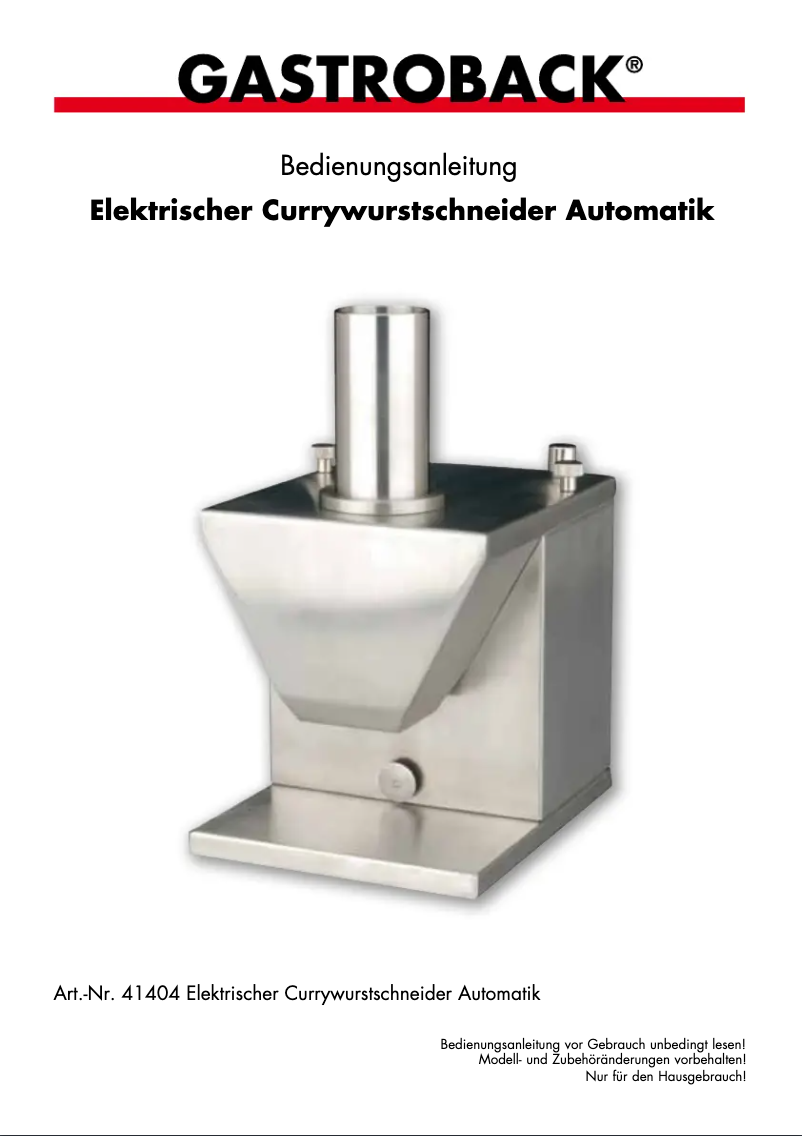 Page 1 of the manual User Manual Gastroback 41404