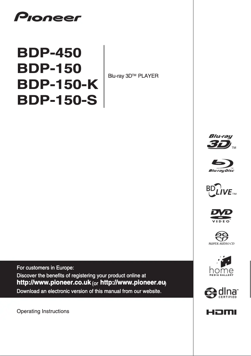 Page 1 de la notice Manuel utilisateur Pioneer BDP-450