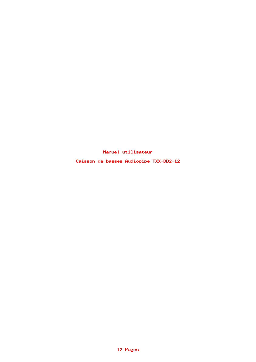 Page 1 de la notice Manuel utilisateur Audiopipe TXX-BD2-12