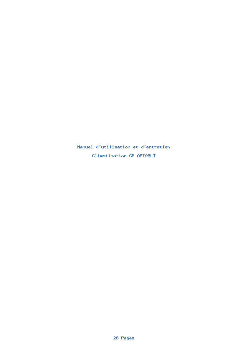 Page 1 de la notice Manuel d'utilisation et d'entretien GE AET05LT