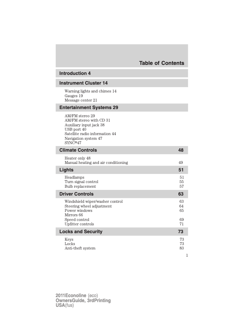 Page 1 de la notice Manuel utilisateur Ford E-450 (2011)