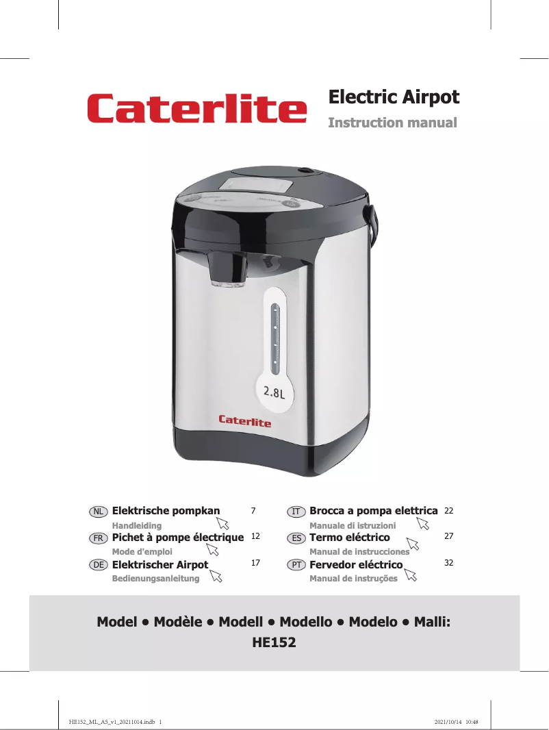 Page 1 de la notice Manuel utilisateur Caterlite HE152