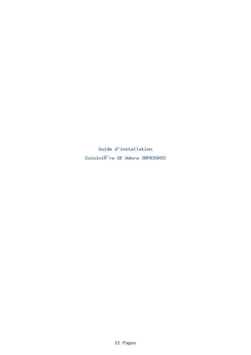 Page 1 de la notice Guide d'installation GE Adora JBP83SHSS