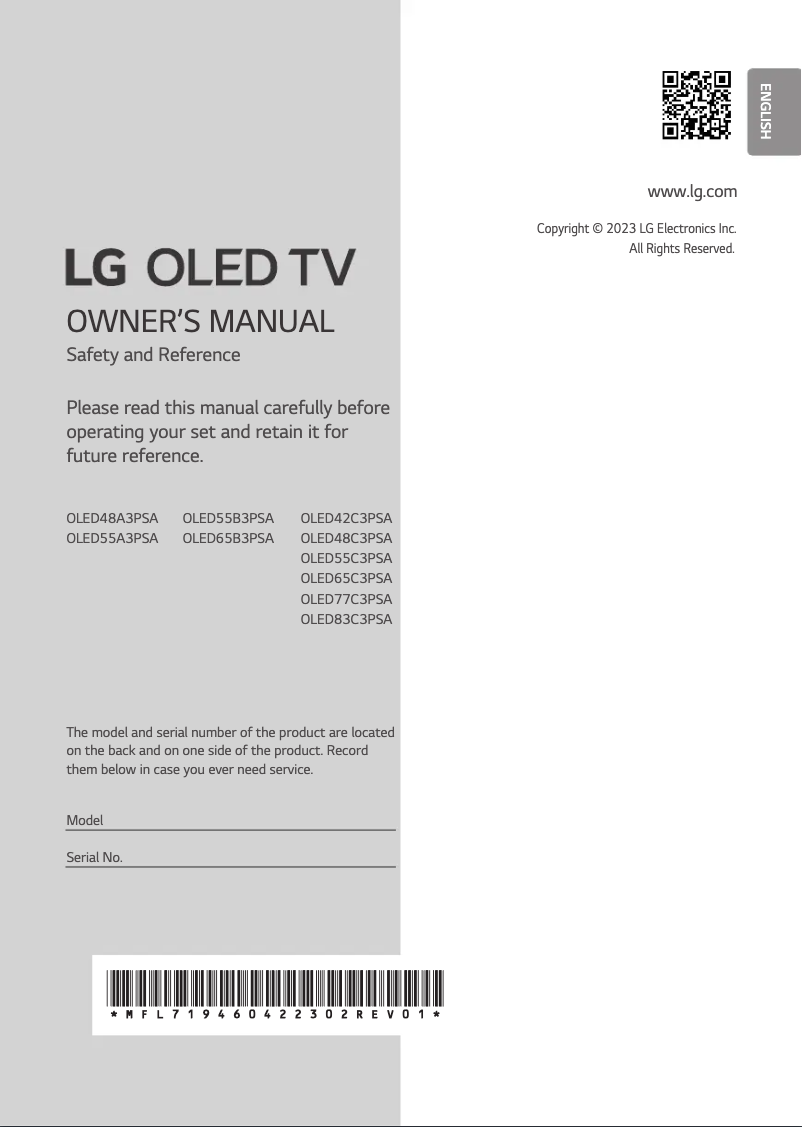 Page 1 of the manual User Manual LG OLED83C3PSA
