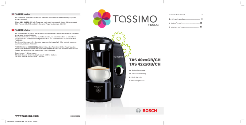 Page 1 de la notice Manuel utilisateur Bosch Tassimo Fidelia TAS4014