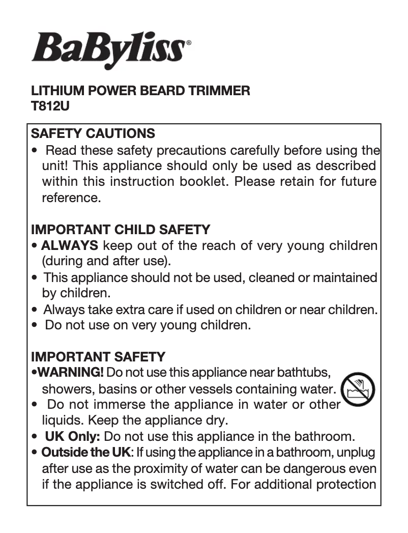 Page 1 de la notice Manuel utilisateur BaByliss Lithium Power T812U
