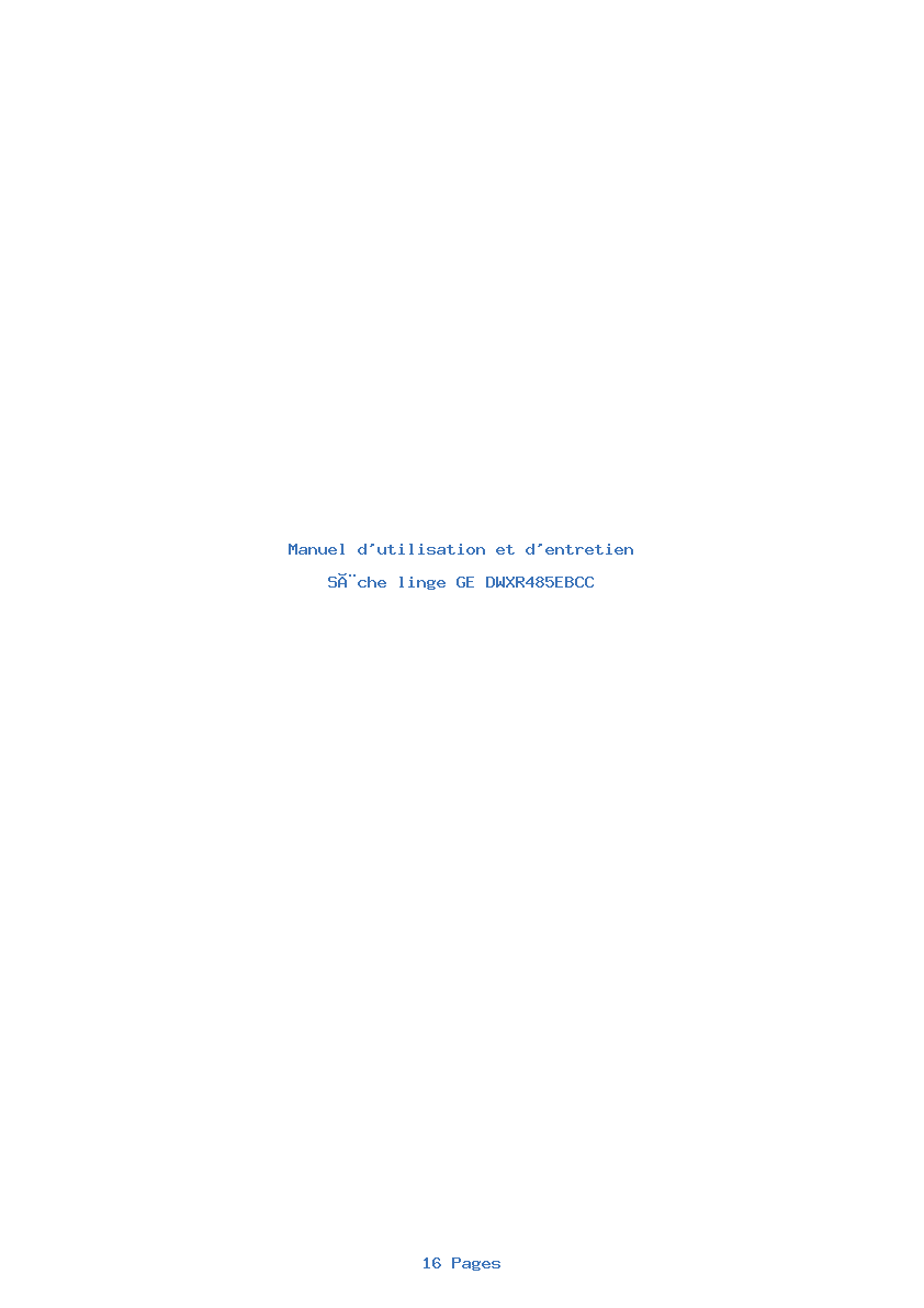 Page 1 de la notice Manuel d'utilisation et d'entretien GE DWXR485EBCC
