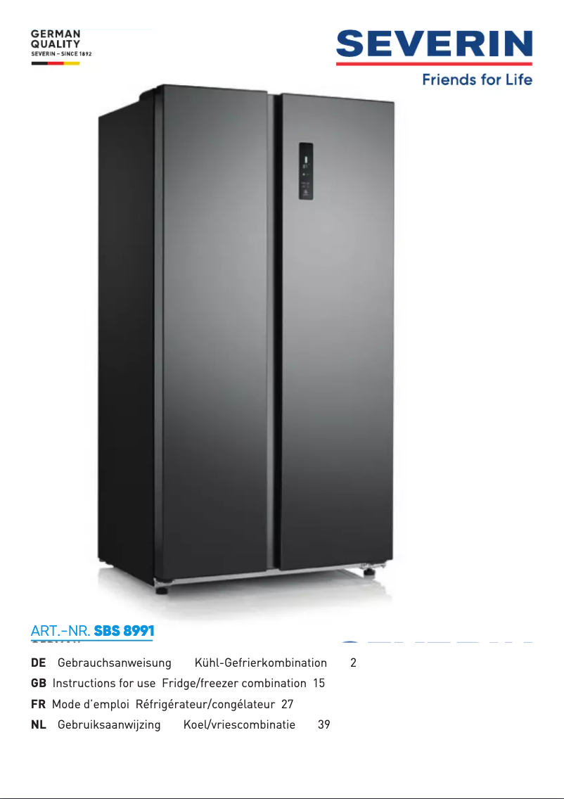 Page 1 de la notice Manuel utilisateur Severin SBS 8991