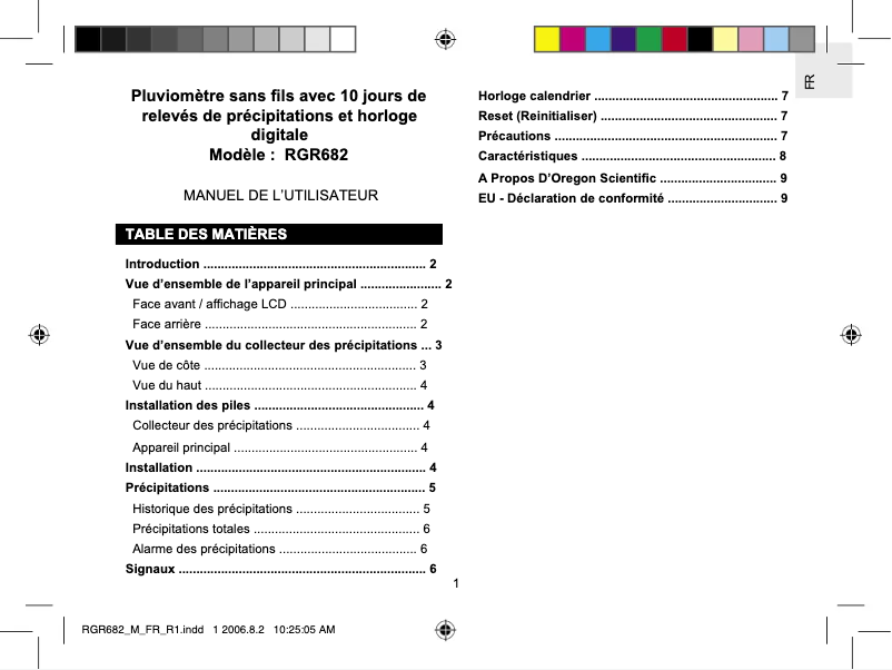 Page 1 de la notice Manuel utilisateur Oregon Scientific RGR682