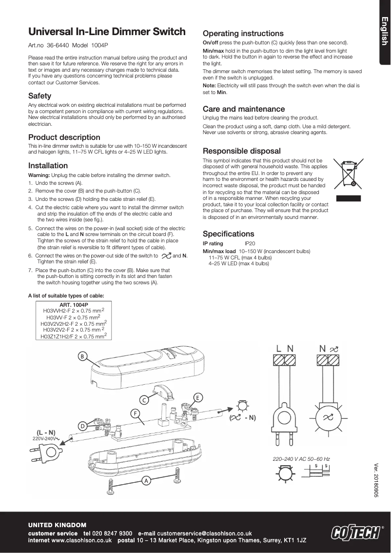 Page 1 de la notice Manuel utilisateur Cotech 1004P