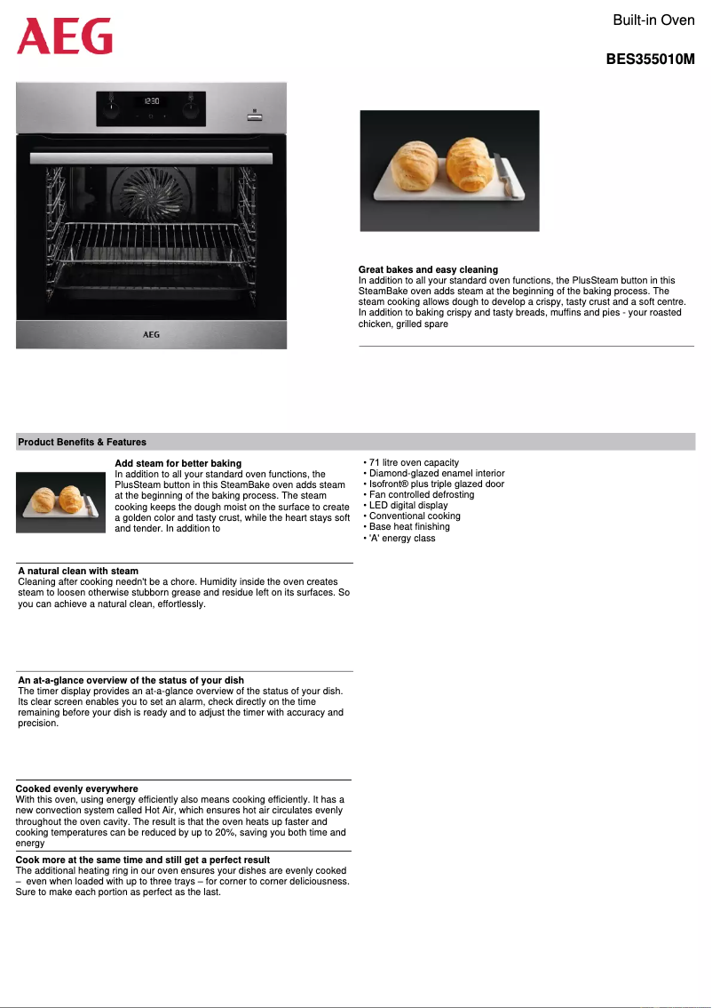 Page 1 de la notice Fiche technique AEG BES355010M