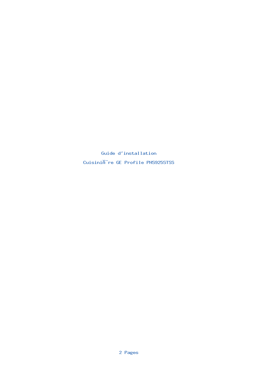 Page 1 de la notice Guide d'installation GE Profile PHS925STSS