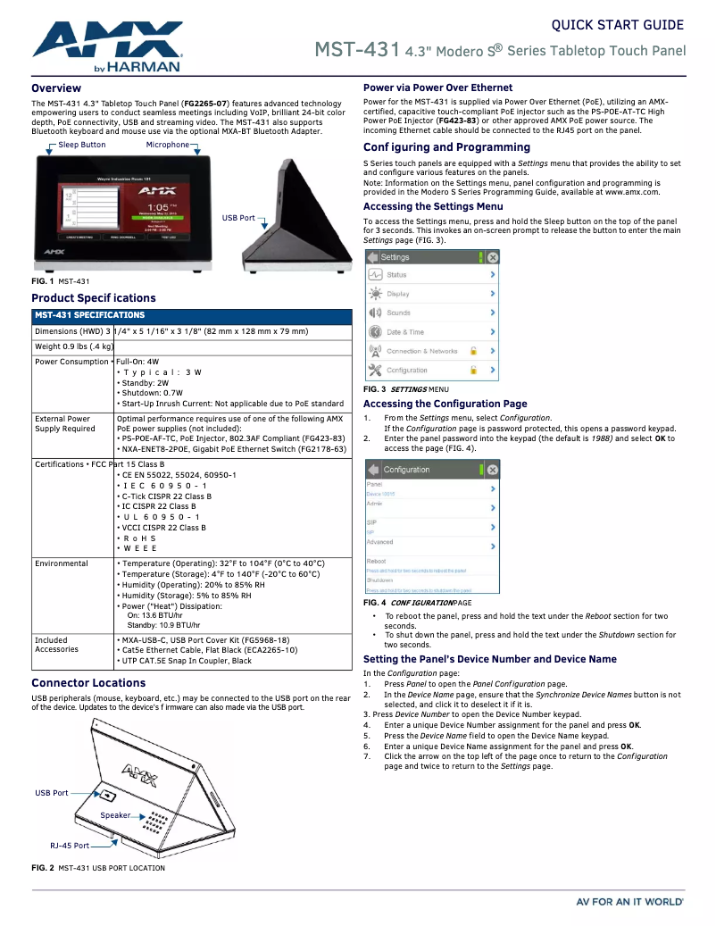 Page 1 de la notice Guide de démarrage rapide AMX MST-431