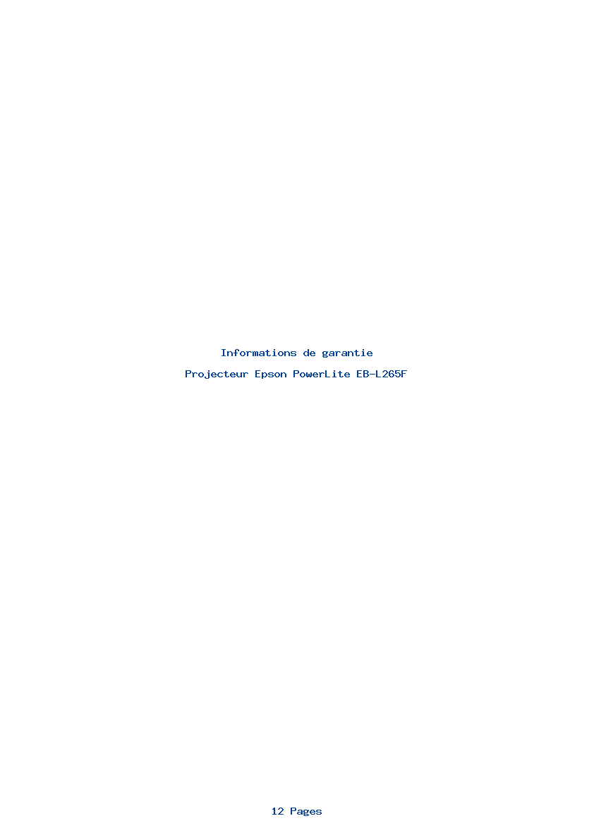 Page 1 de la notice Informations de garantie Epson PowerLite EB-L265F