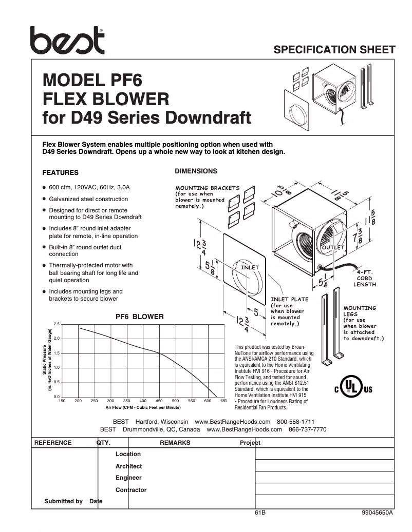 Page 1 de la notice Fiche technique Best PF6