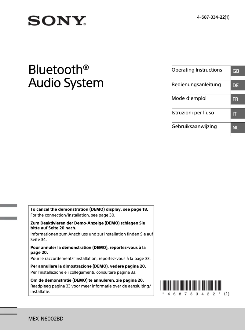 Page 1 de la notice Manuel utilisateur Sony MEX-N6002KIT
